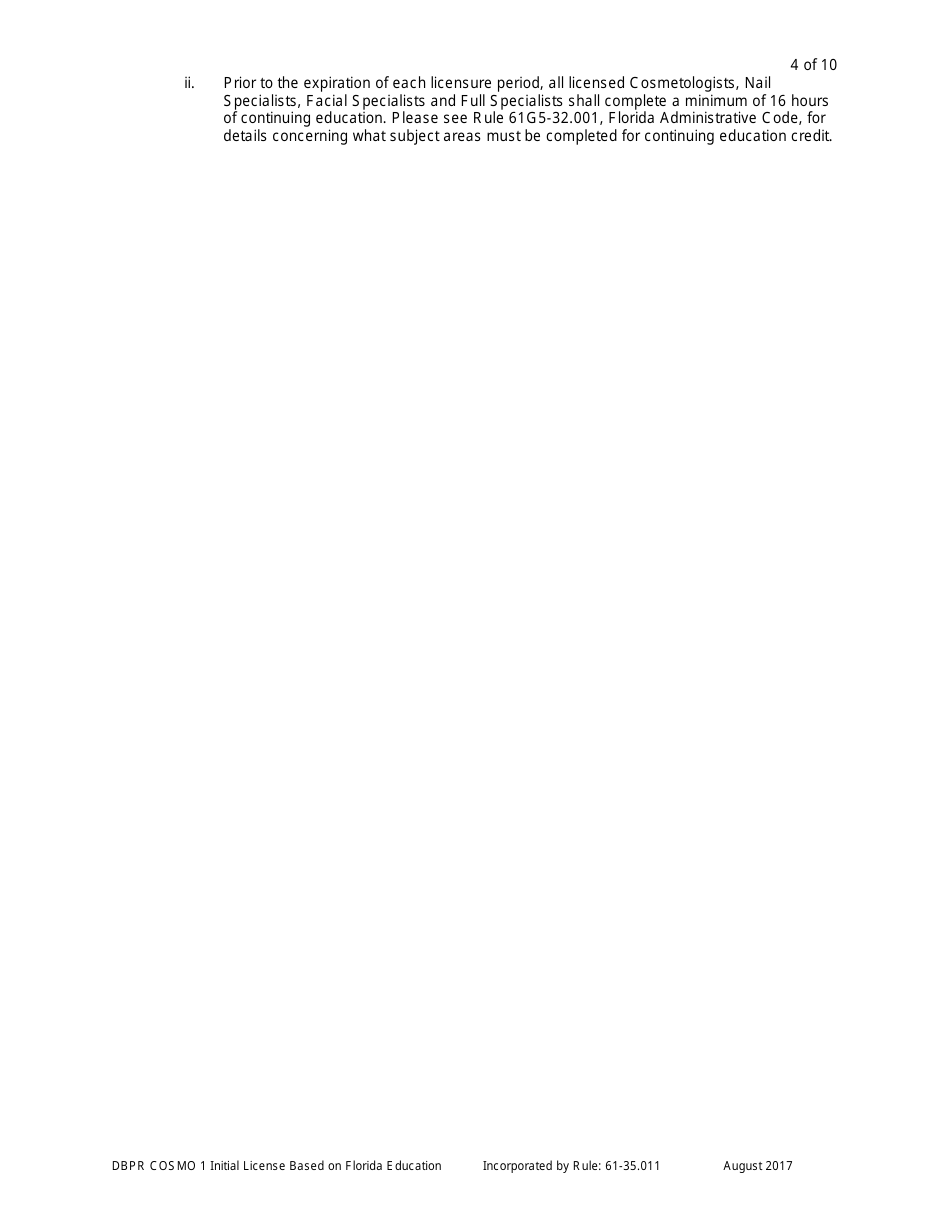 Form DBPR COSMO1 Application for Initial License Based on Florida Education - Florida, Page 4