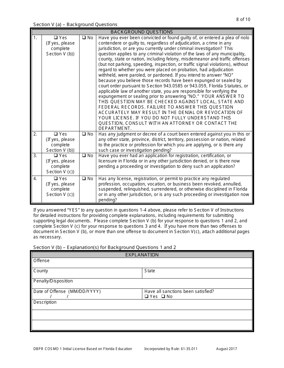 Form DBPR COSMO1 Application for Initial License Based on Florida Education - Florida, Page 8