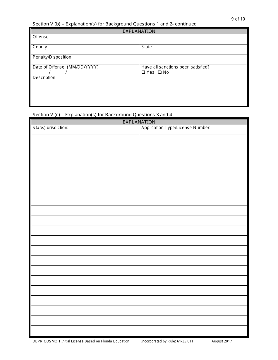 Form DBPR COSMO1 Application for Initial License Based on Florida Education - Florida, Page 9