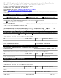 Form DBPR HR-7015 &quot;Application for Permit to Install, Alter or Relocate an Elevator and Certificate of Operation&quot; - Florida, Page 2