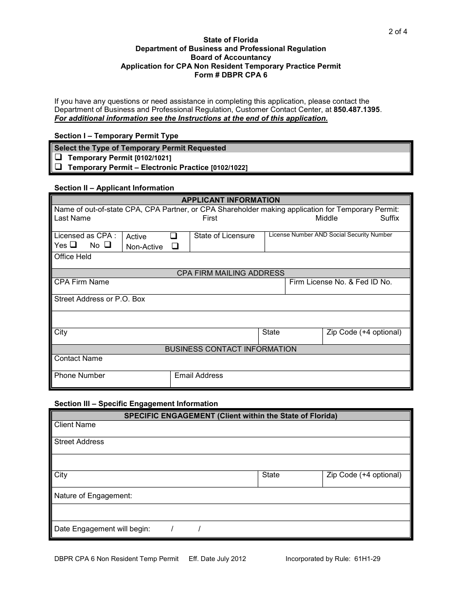 Form DBPR CPA6 - Fill Out, Sign Online and Download Printable PDF ...