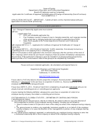 Form DBPR ELC7 &quot;Application for Certificate of Approval for/Notification of Change of Ownership (Stock Purchase)&quot; - Florida