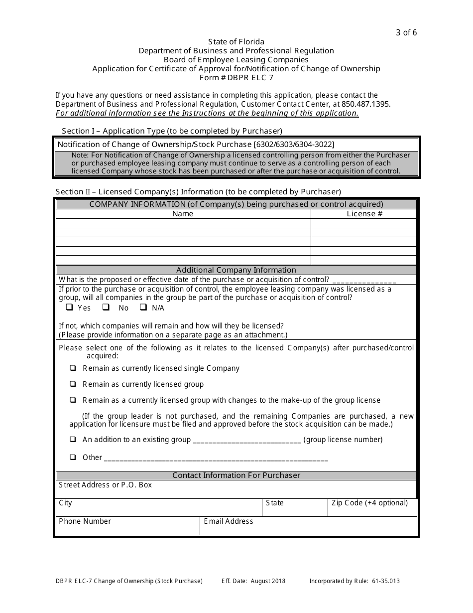 Form DBPR ELC7 - Fill Out, Sign Online and Download Printable PDF ...