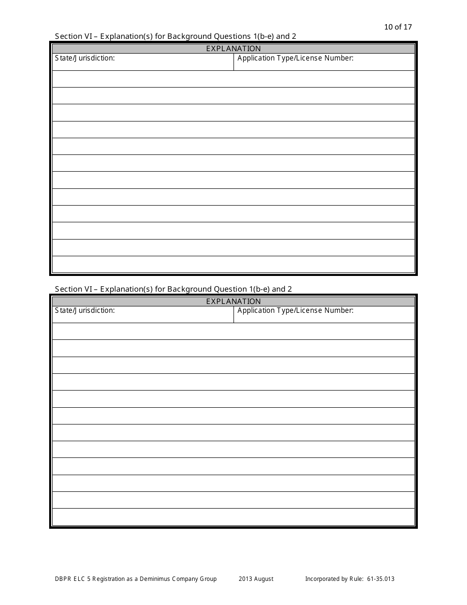 Form DBPR ELC5 Application for Registration as a Deminimus Employee Leasing Company Group - Florida, Page 10