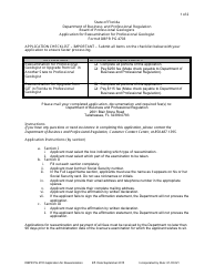 Form DBPR PG4703 &quot;Application for Reexamination for Professional Geologist&quot; - Florida