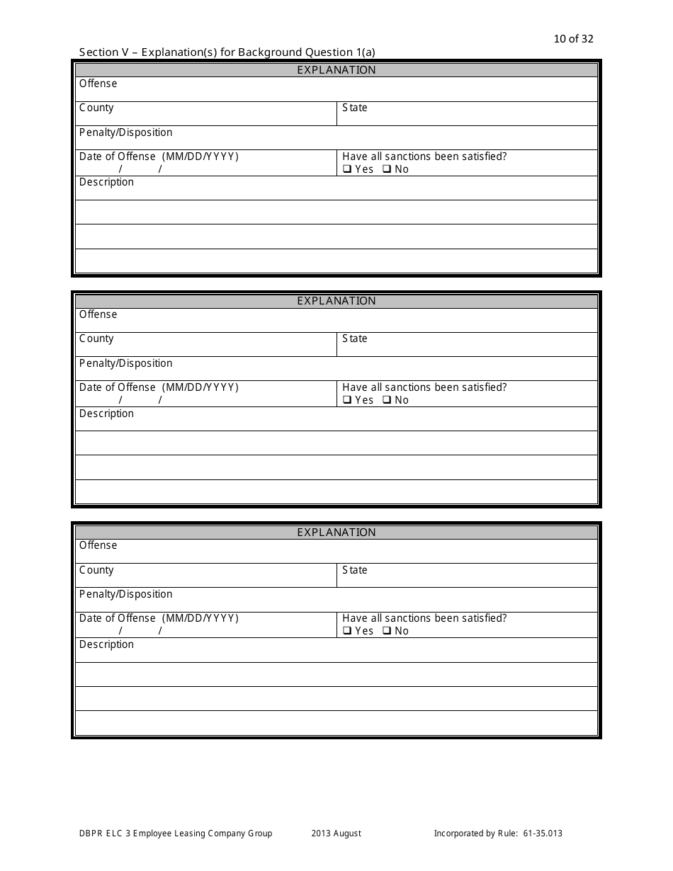 Form DBPR ELC3 Application for Licensure as an Employee Leasing Company Group - Florida, Page 10