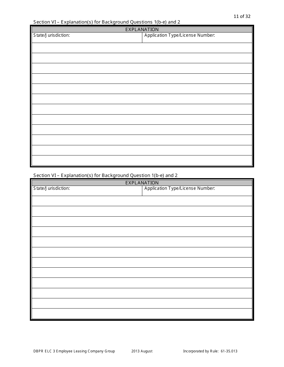 Form DBPR ELC3 Application for Licensure as an Employee Leasing Company Group - Florida, Page 11