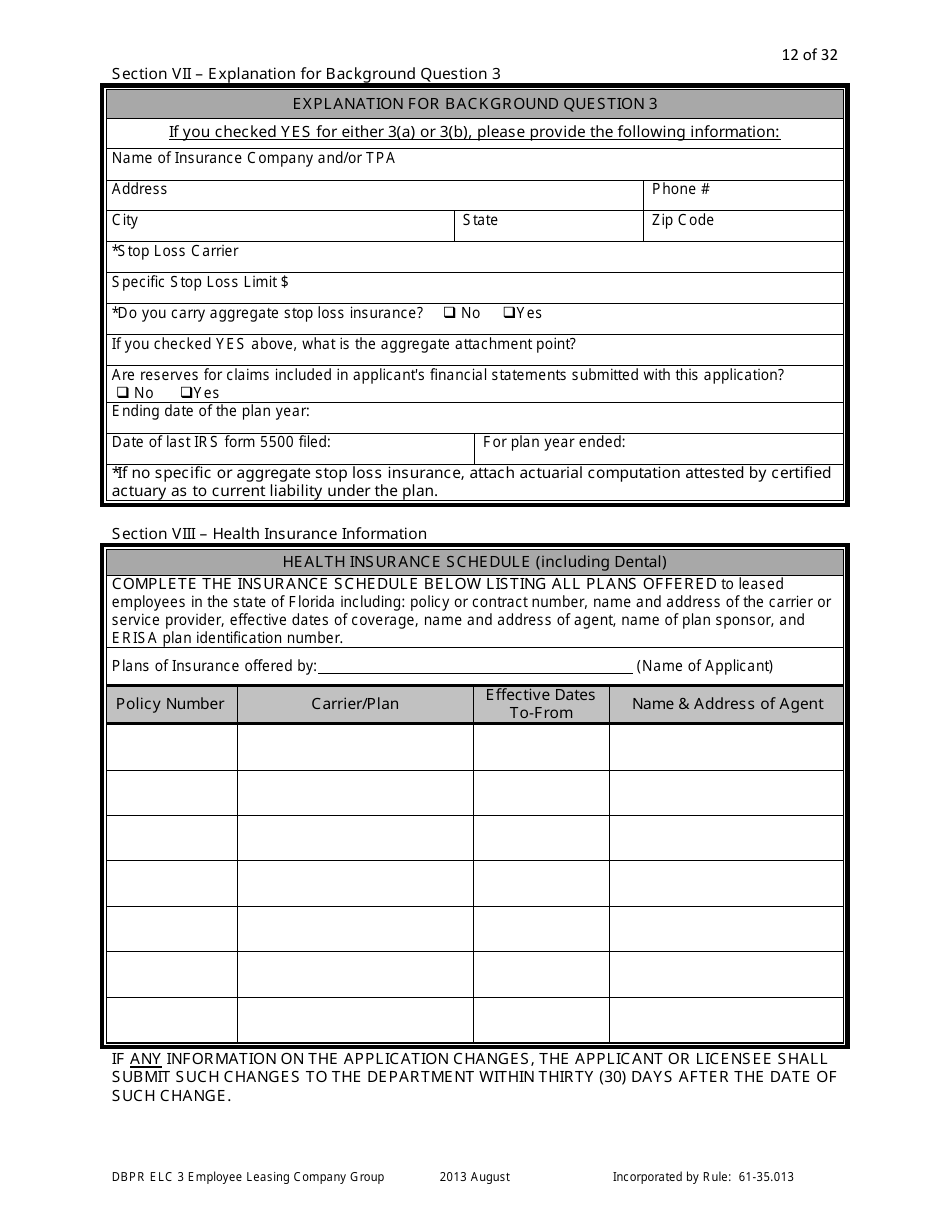 Form DBPR ELC3 Application for Licensure as an Employee Leasing Company Group - Florida, Page 12