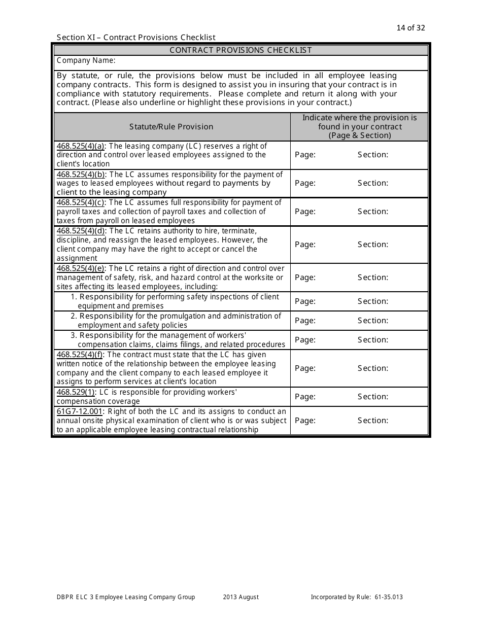 Form DBPR ELC3 Application for Licensure as an Employee Leasing Company Group - Florida, Page 14