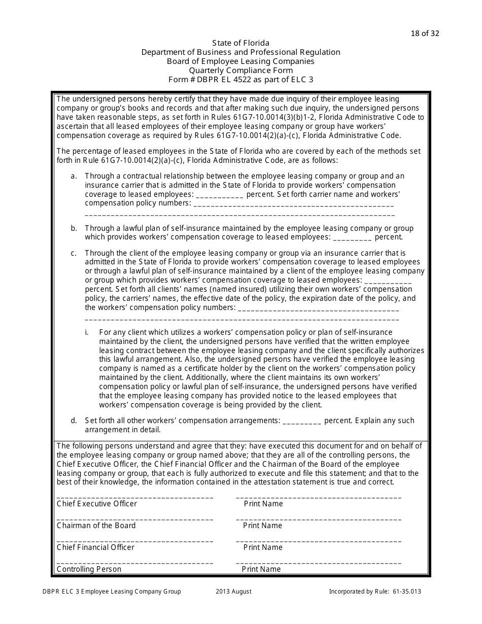 Form DBPR ELC3 Application for Licensure as an Employee Leasing Company Group - Florida, Page 18