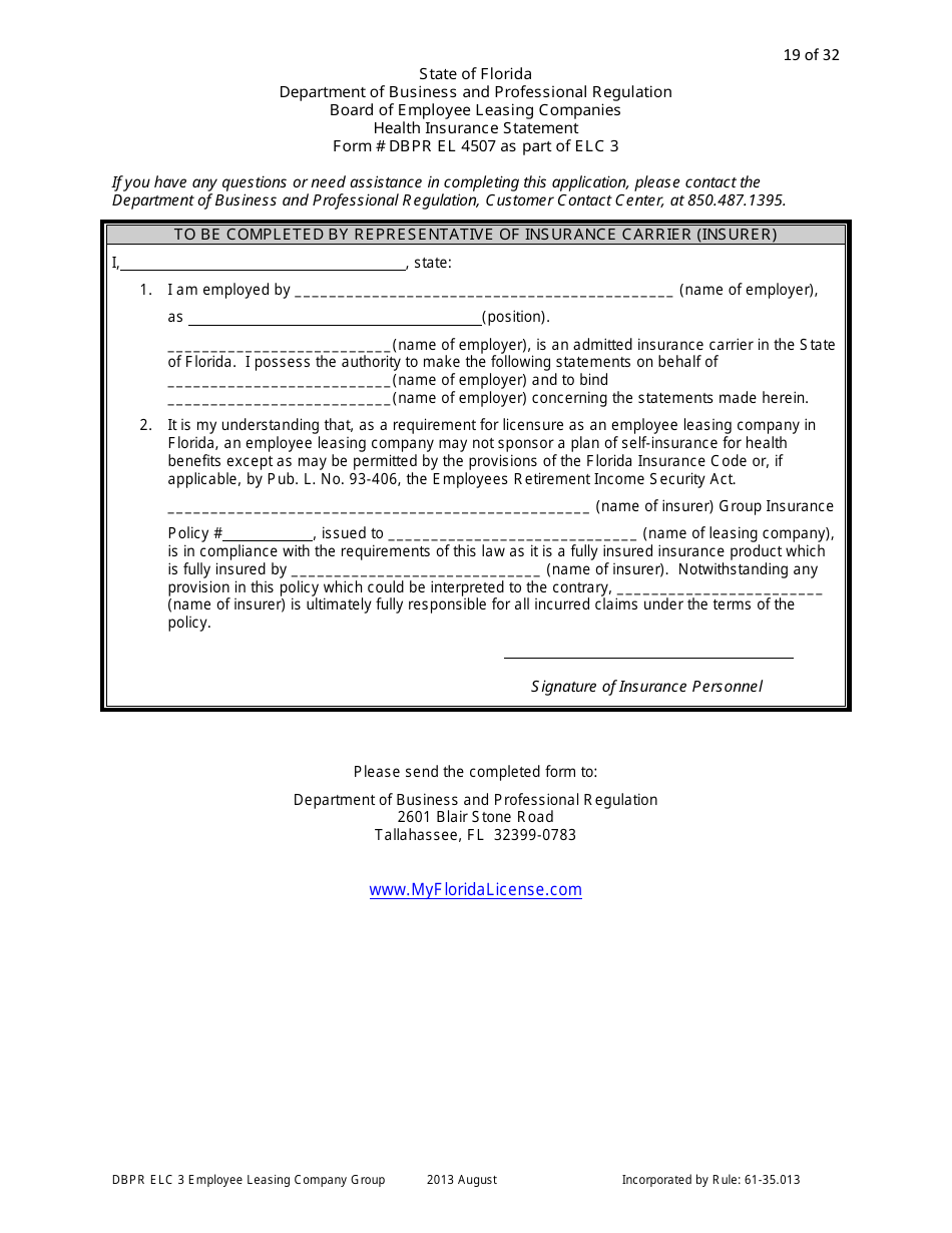 Form DBPR ELC3 Application for Licensure as an Employee Leasing Company Group - Florida, Page 19