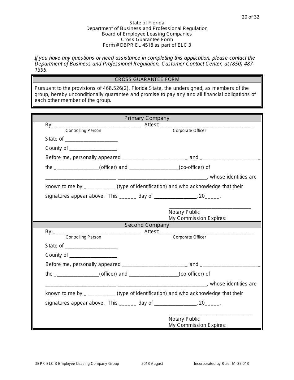 Form DBPR ELC3 Application for Licensure as an Employee Leasing Company Group - Florida, Page 20