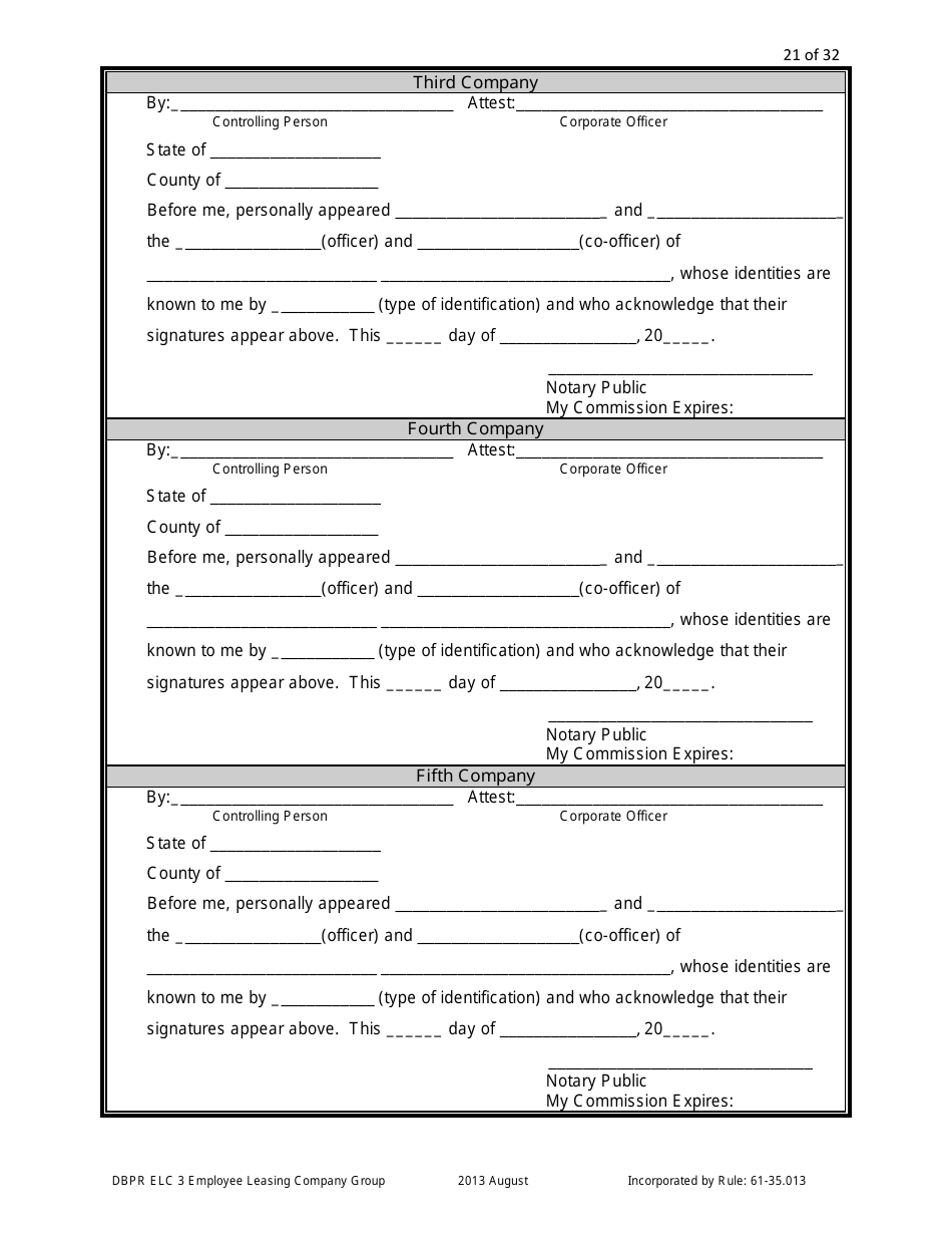 Form DBPR ELC3 Application for Licensure as an Employee Leasing Company Group - Florida, Page 21