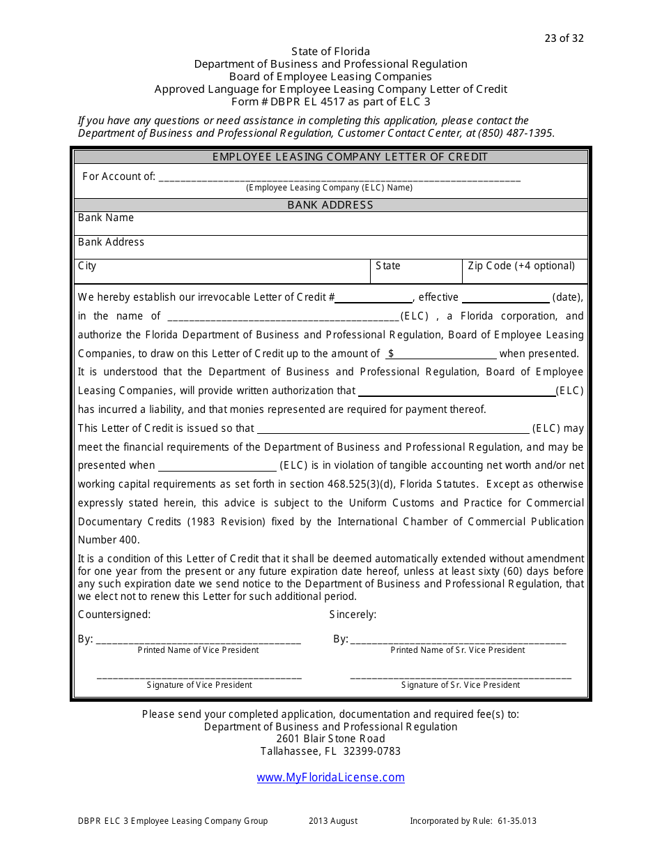 Form DBPR ELC3 Application for Licensure as an Employee Leasing Company Group - Florida, Page 23