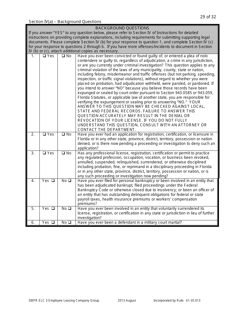 Form DBPR ELC3 Application for Licensure as an Employee Leasing Company Group - Florida, Page 29