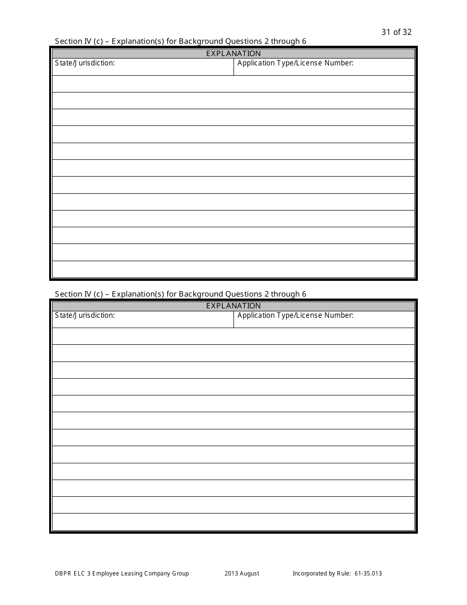 Form DBPR ELC3 Application for Licensure as an Employee Leasing Company Group - Florida, Page 31