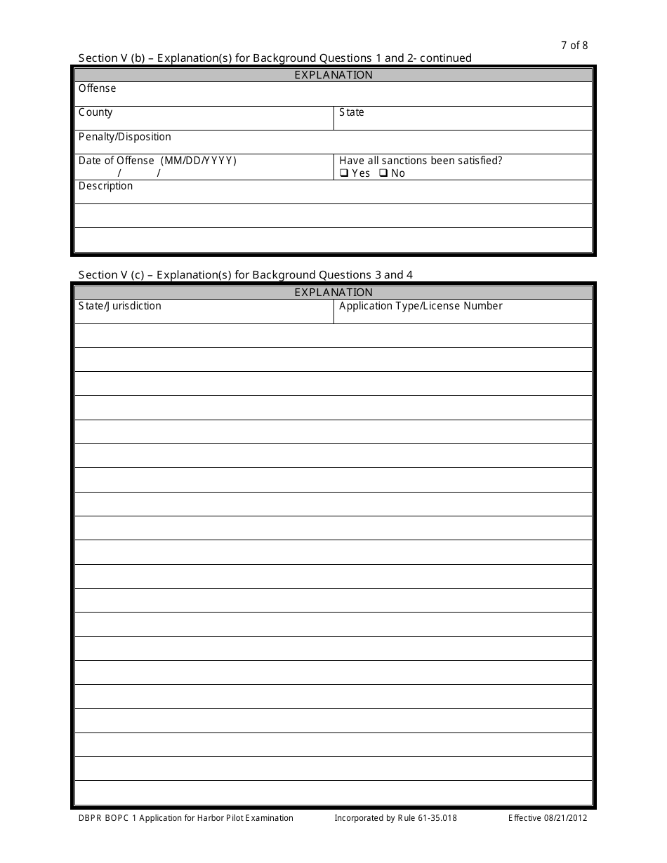 Form DBPR BOPC1 Application for Harbor Pilot Examination - Florida, Page 7