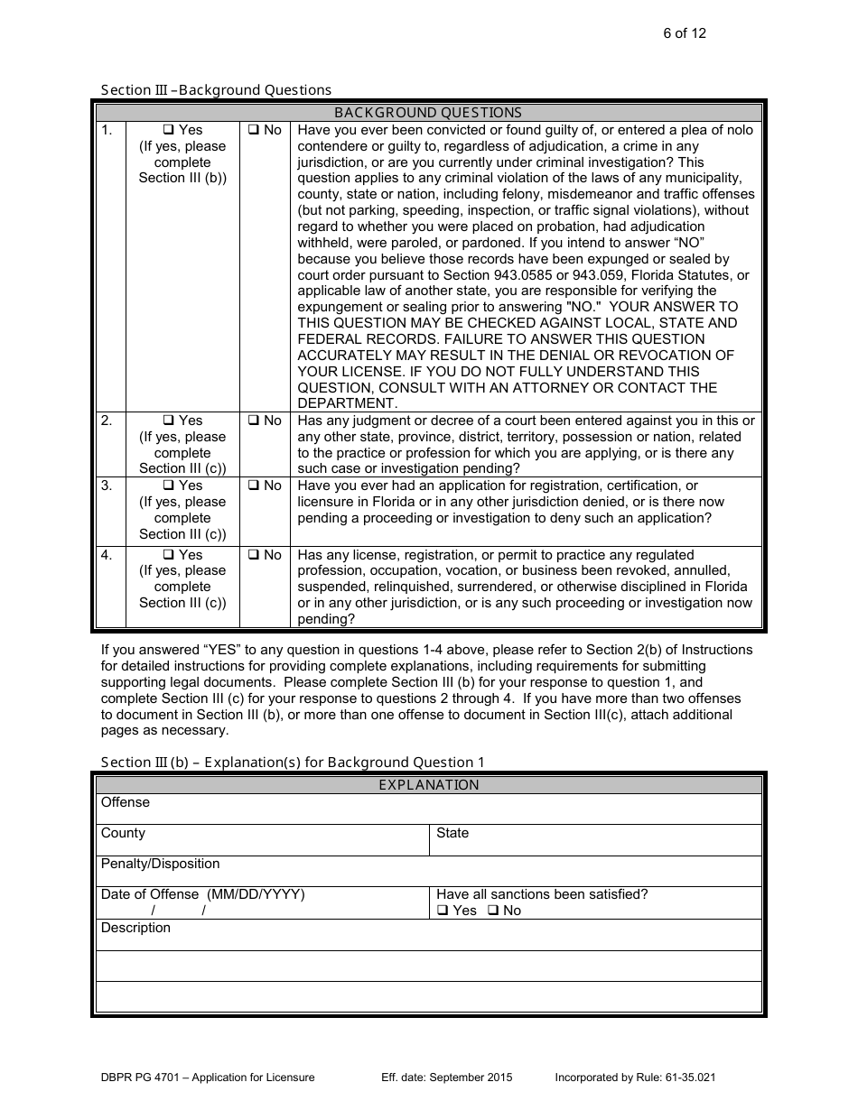 Form DBPR PG4701 Application for Licensure - Board of Professional Geologists - Florida, Page 6