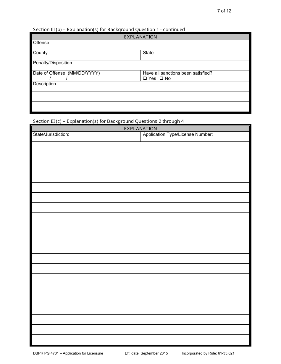 Form DBPR PG4701 Application for Licensure - Board of Professional Geologists - Florida, Page 7
