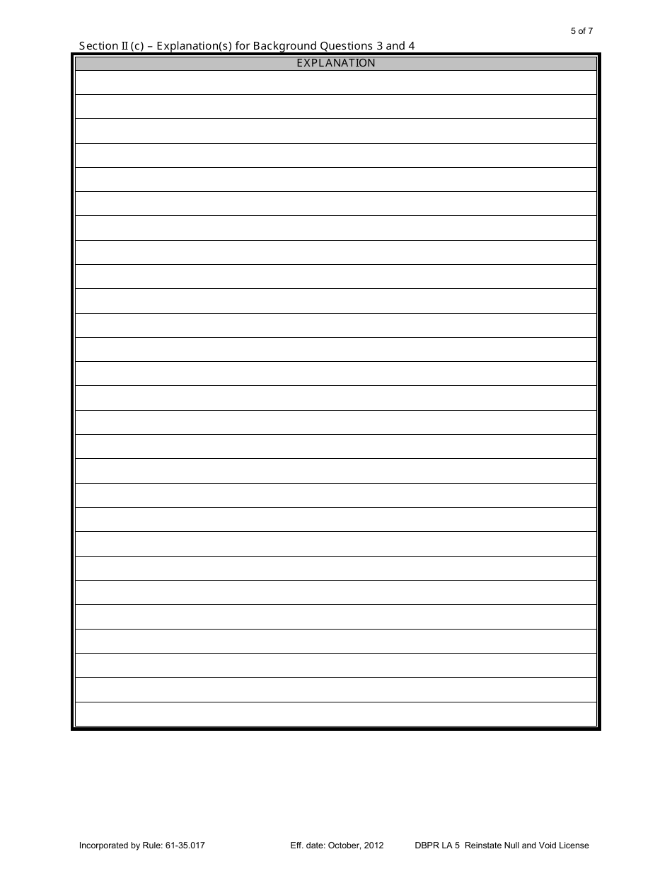 Form DBPR LA5 Application for Individual Licensure: Reinstate Null and Void License - Florida, Page 5