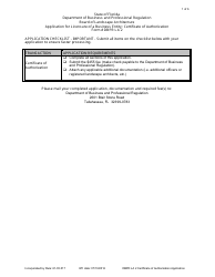 Document preview: Form DBPR LA2 Application for Licensure of a Business Entity: Certificate of Authorization - Florida