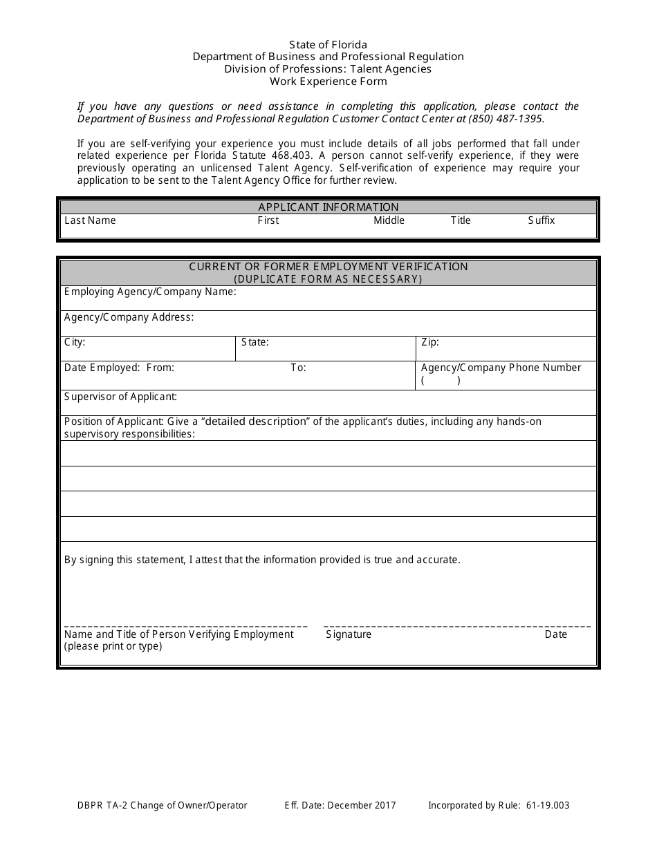 Form DBPR TA-2 Application for Change of Owner or Operator - Florida, Page 11