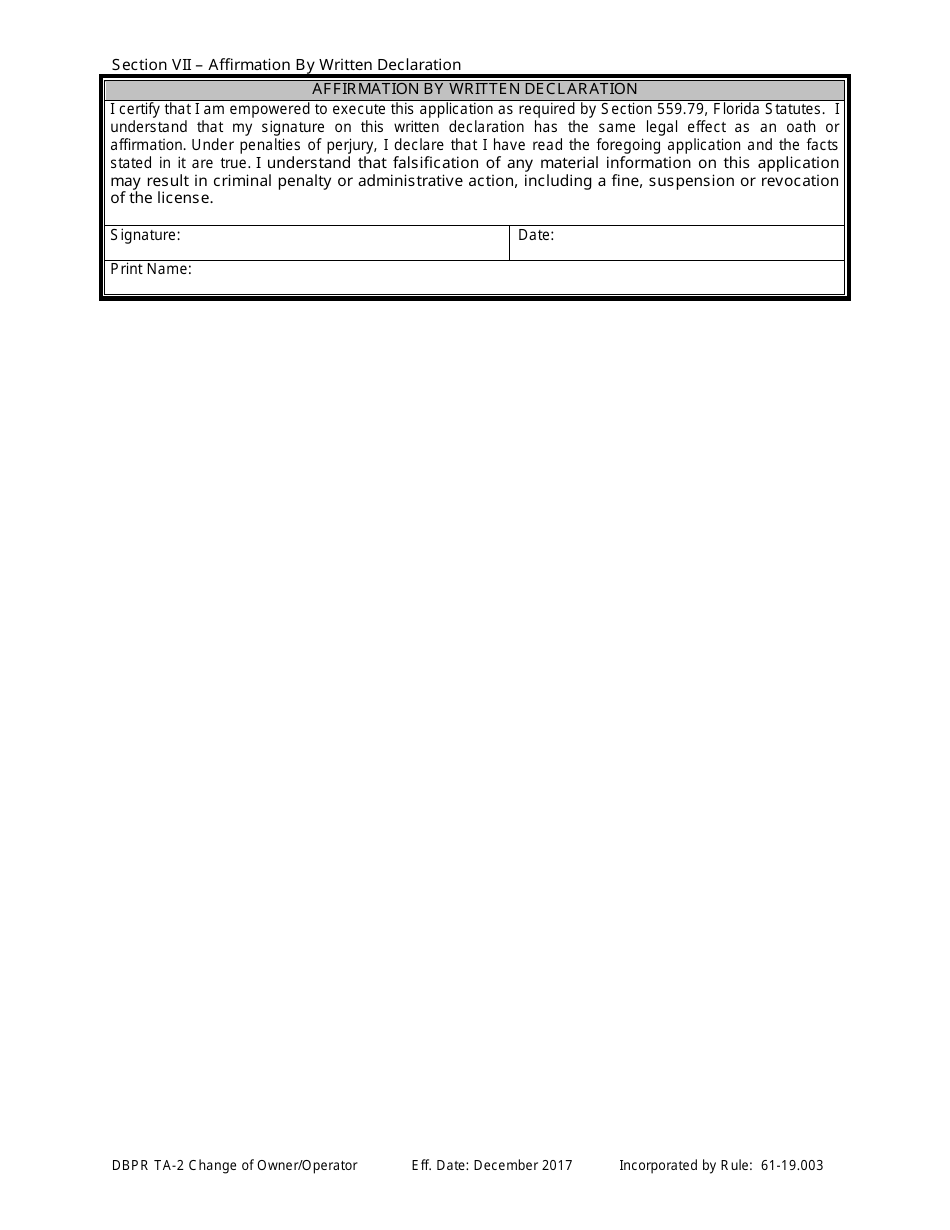 Form DBPR TA-2 Application for Change of Owner or Operator - Florida, Page 9