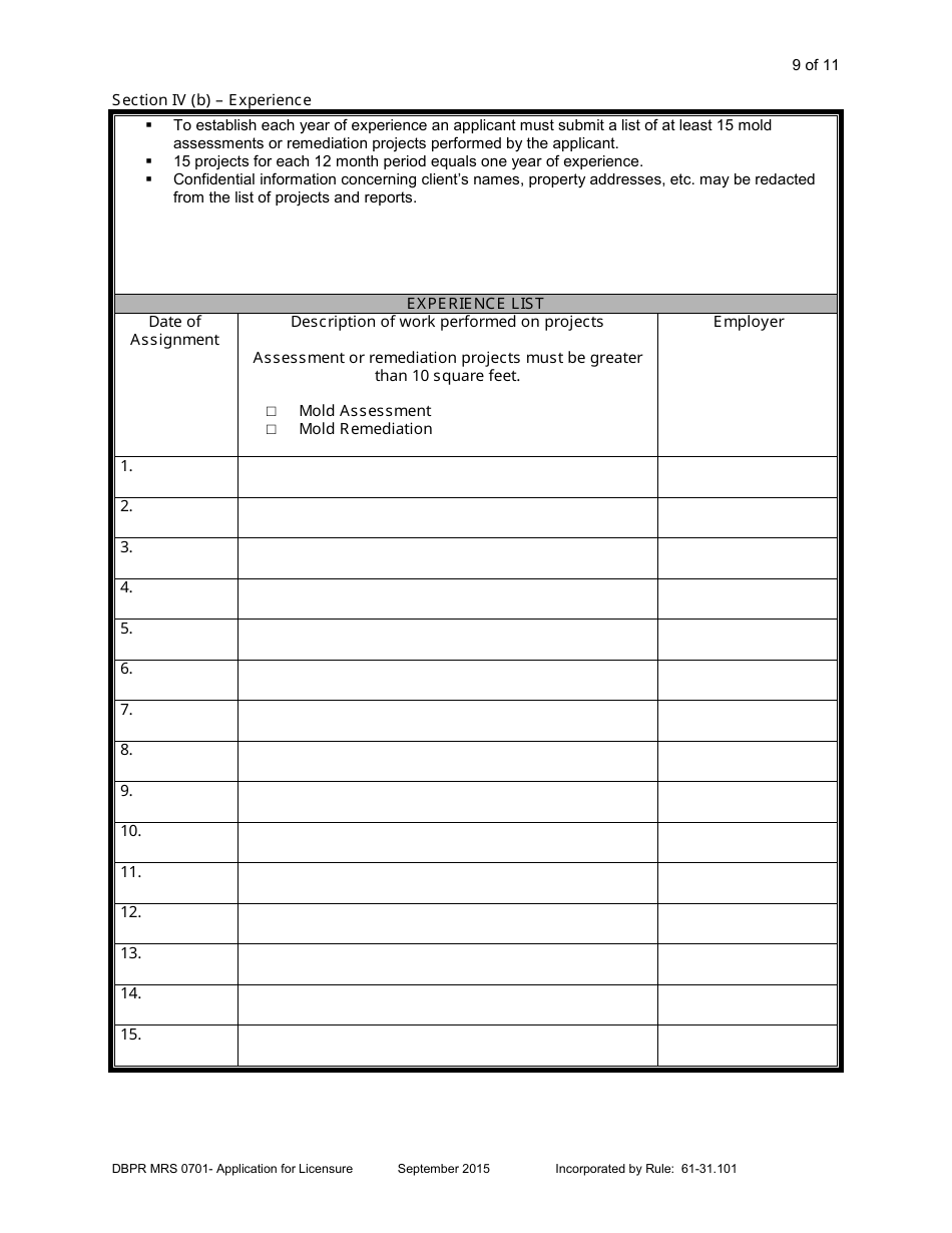 Form DBPR MRS0701 Application for Licensure - Florida, Page 9