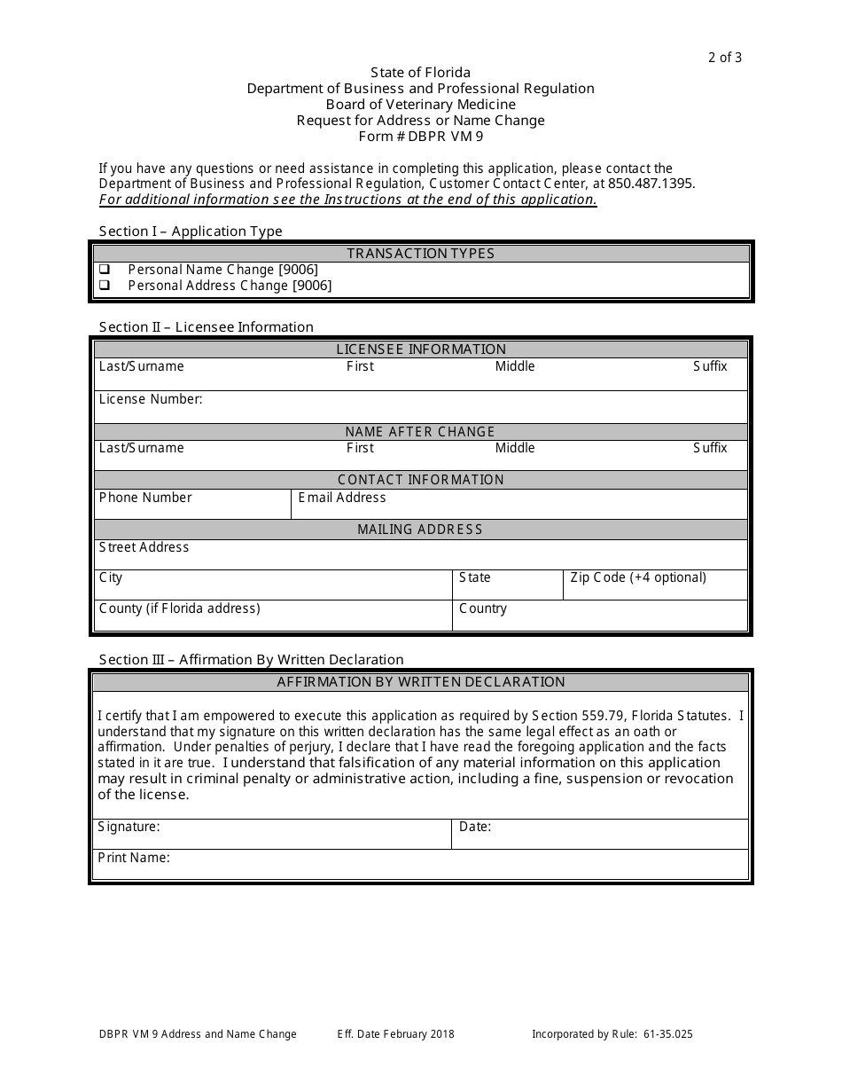 Form DBPR VM9 Fill Out, Sign Online and Download Printable PDF