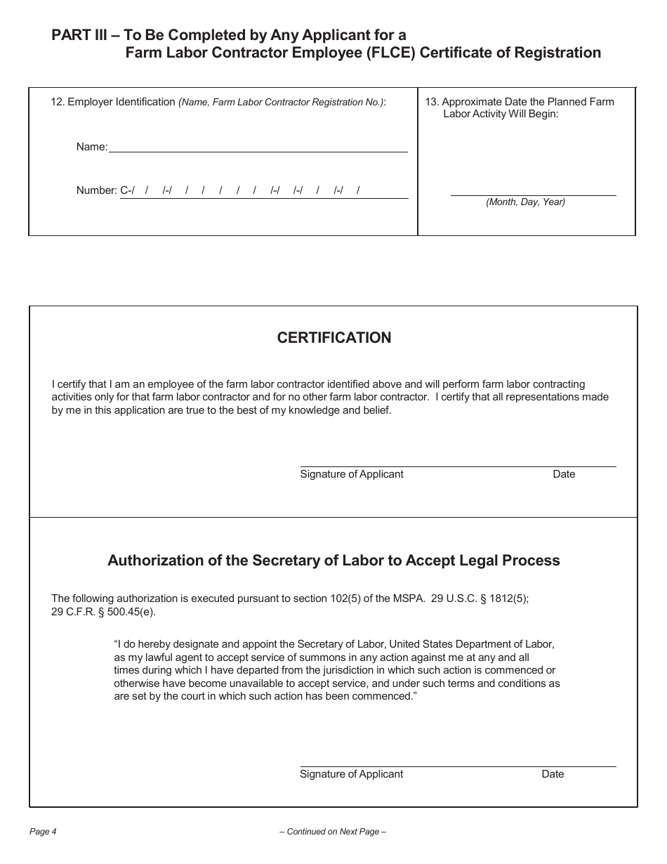 Form WH-530 Application for a Farm Labor Contractor or Farm Labor Contractor Employee, Page 4