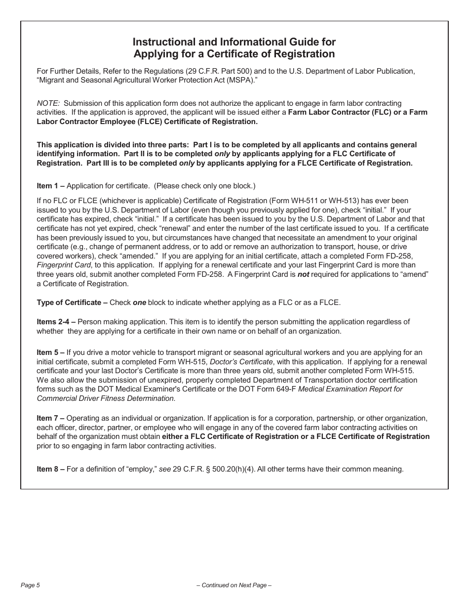 Form WH-530 Application for a Farm Labor Contractor or Farm Labor Contractor Employee, Page 5