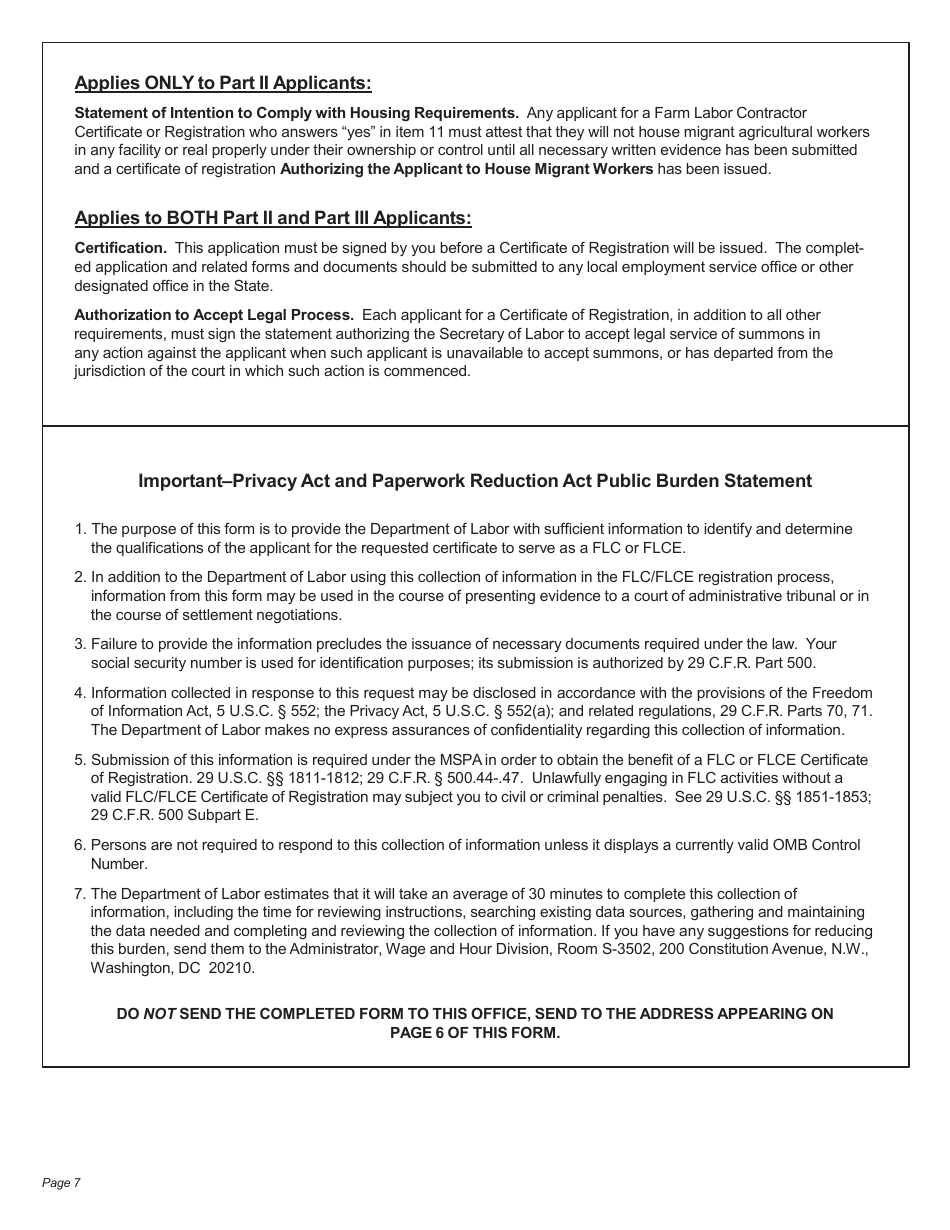 Form WH-530 Application for a Farm Labor Contractor or Farm Labor Contractor Employee, Page 7