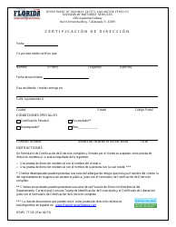 Document preview: Formulario HSMV71120 Certificacion De Direccion - Florida (Spanish)