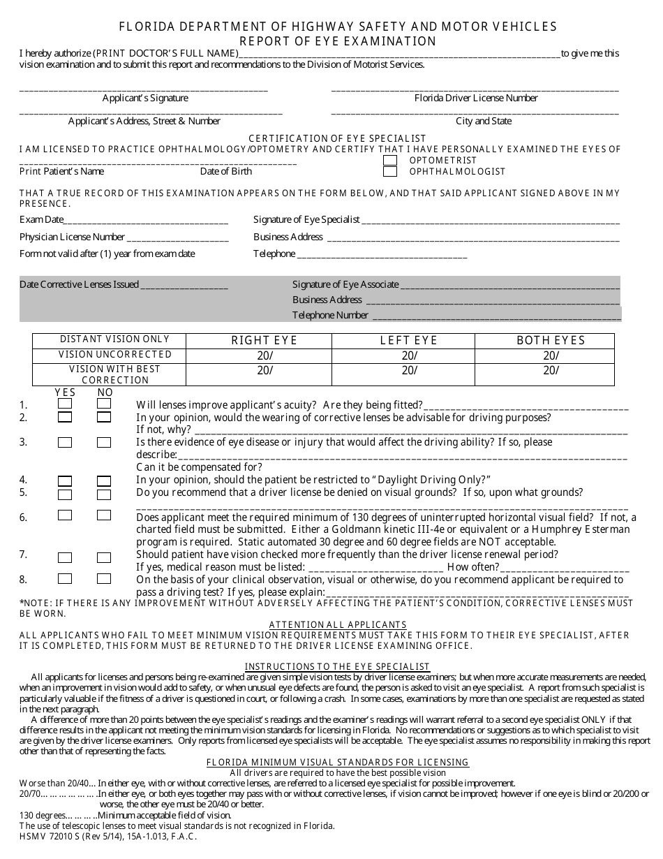 Form HSMV72010 S Download Printable PDF or Fill Online Report of Eye Sns-Brigh10