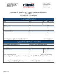 Document preview: Form HSMV72120 Application for Identification Card With Developmental Disability Designation - Florida