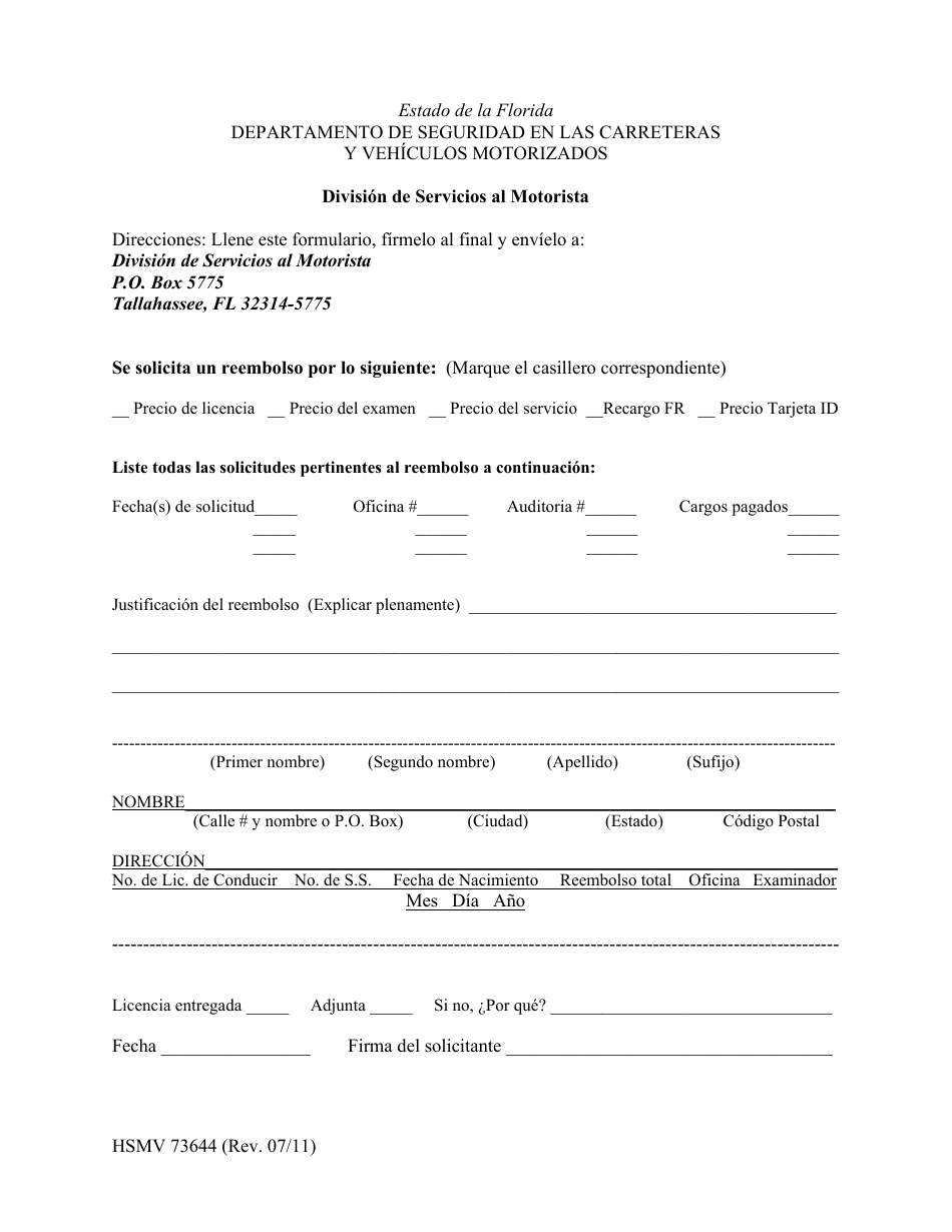 Formulario HSMV73644 - Fill Out, Sign Online and Download Printable PDF ...