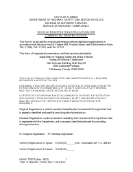 Form HSMV77071S &quot;Vehicle Registration Application for Commercial Driving School&quot; - Florida