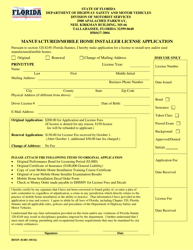 Form HSMV-81401 &quot;Manufactured/Mobile Home Installer License Application&quot; - Florida