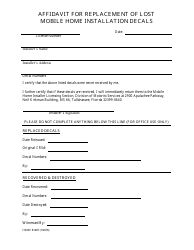 Document preview: Form HSMV81407 Affidavit for Replacement of Lost Mobile Home Installation Decals - Florida