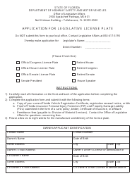 Form HSMV83109 Application for Legislative License Plate - Florida