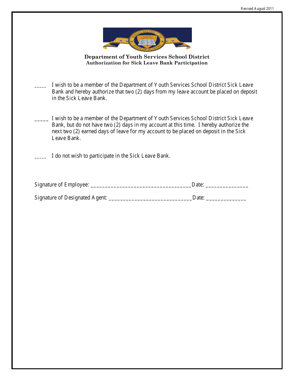 Alabama Authorization for Sick Leave Bank Participation Fill Out