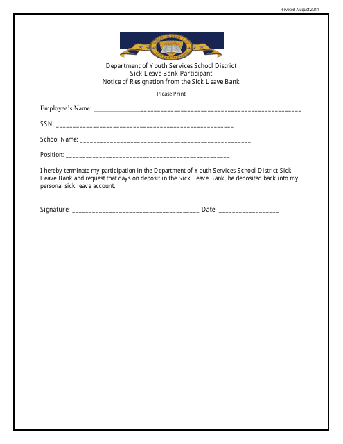 "Notice of Regisnation From the Sick Leave Blank" - Alabama Download Pdf
