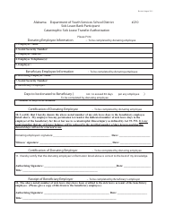 Document preview: Catastrophic Sick Leave Transfer Authorization Form - Alabama