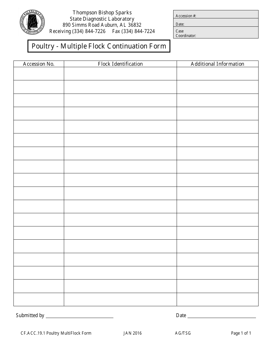 Poultry - Multiple Flock Continuation Form - Alabama, Page 1