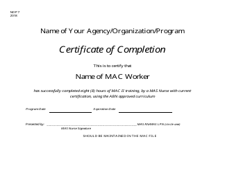 Form NDP7 &quot;Certificate of Completion&quot; - Alabama