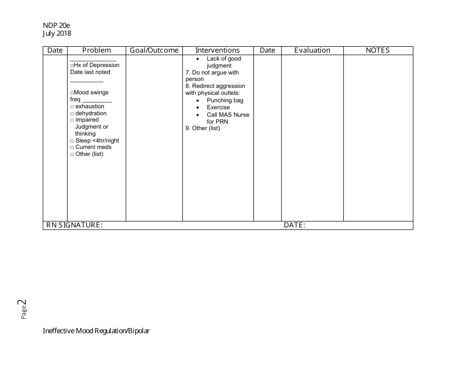 Form NDP20E Ineffective Mood Regulation / Bipolar - Alabama, Page 2