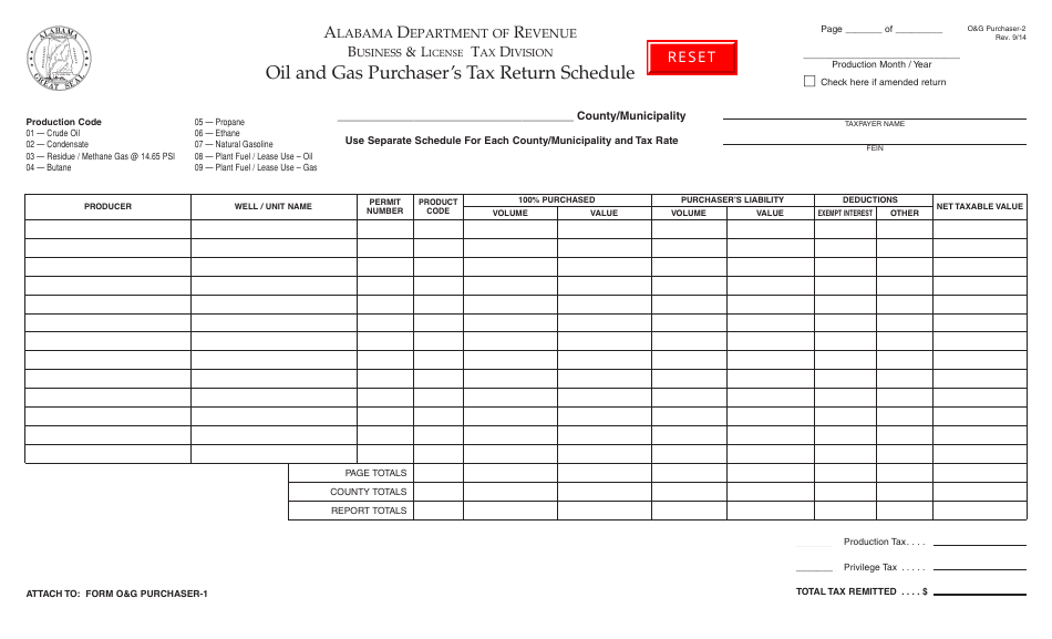 Form OG Purchaser-2 Oil and Gas Purchasers Tax Return Schedule - Alabama, Page 1