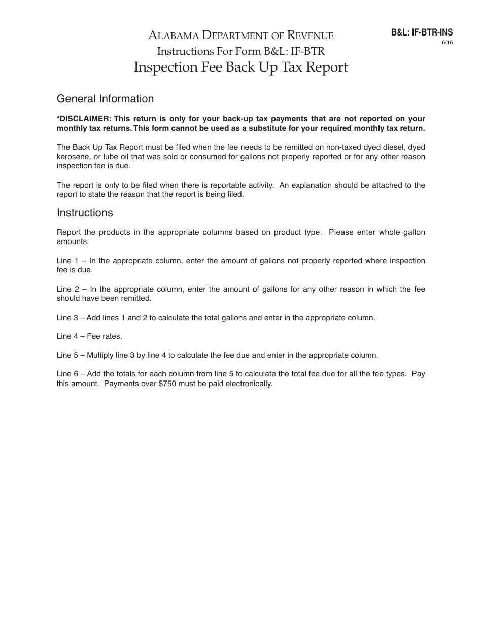 Form BL:IF-BTR Inspection Fee Back up Tax Report - Alabama, Page 2