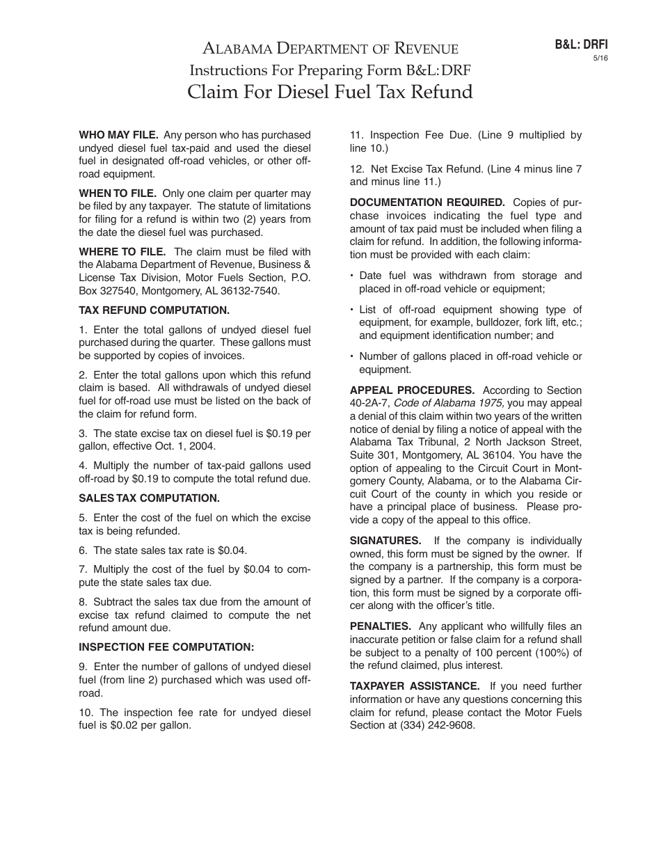 Form BL:DRF Claim for Diesel Fuel Tax Refund - Alabama, Page 3