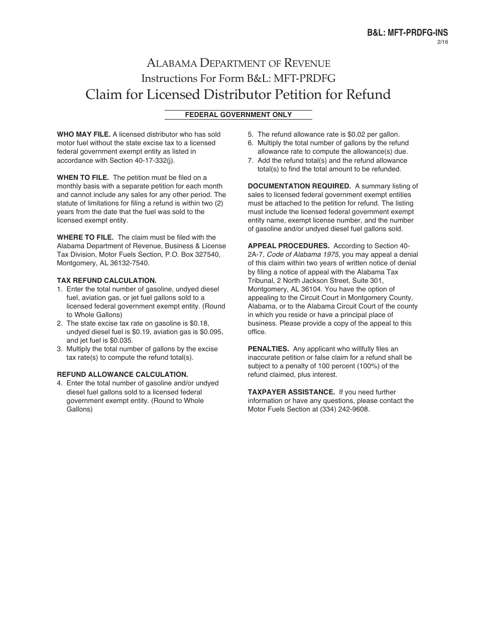 Form BL: MFT-PRDFG Licensed Distributor Petition for Refund - Alabama, Page 3